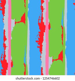 Seamless Background with Stripes Painted Lines. Texture with Vertical Dry Brush Strokes. Scribbled Grunge Pattern for Linen, Fabric, Textile. Trendy Vector Background