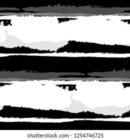 Seamless Background with Stripes Painted Lines. Texture with Horizontal Brush Strokes. Scribbled Grunge Motif for Linen, Fabric, Textile. Trendy Vector Background