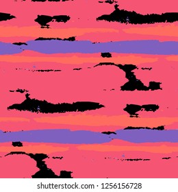 Seamless Background with Stripes Painted Lines. Texture with Horizontal Brush Strokes. Scribbled Grunge Rapport for Sportswear, Fabric, Cloth. Trendy Vector Background with Stripes