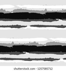 Seamless Background with Stripes Painted Lines. Texture with Horizontal Brush Strokes. Scribbled Grunge Pattern for Cloth, Swimwear, Textile. Retro Vector Background