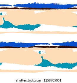 Seamless Background with Stripes Painted Lines. Texture with Horizontal Dry Brush Strokes. Scribbled Grunge Motif for Linen, Fabric, Wallpaper. Rustic Vector Background with Stripes