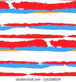 Seamless Background with Stripes Painted Lines. Texture with Horizontal Dry Brush Strokes. Scribbled Grunge Pattern for Linen, Fabric, Wallpaper. Trendy Vector Background