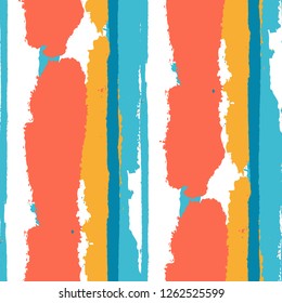 Seamless Background with Stripes Painted Lines. Texture with Vertical Dry Brush Strokes. Scribbled Grunge Rapport for Linen, Fabric, Textile. Retro Vector Background with Stripes