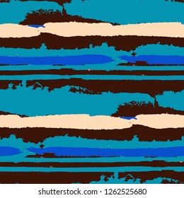 Seamless Background with Stripes Painted Lines. Texture with Horizontal Brush Strokes. Scribbled Grunge Pattern for Cloth, Fabric, Textile. Retro Vector Background with Stripes