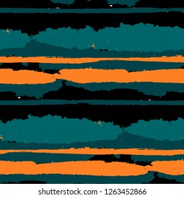 Seamless Background with Stripes Painted Lines. Texture with Horizontal Brush Strokes. Scribbled Grunge Pattern for Linen, Fabric, Textile. Rustic Vector Background