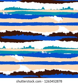 Seamless Background with Stripes Painted Lines. Texture with Horizontal Brush Strokes. Scribbled Grunge Pattern for Cloth, Swimwear, Textile. Rustic Vector Background with Stripes