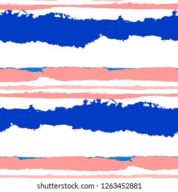 Seamless Background with Stripes Painted Lines. Texture with Horizontal Dry Brush Strokes. Scribbled Grunge Pattern for Sportswear, Fabric, Wallpaper. Trendy Vector Background