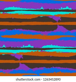 Seamless Background with Stripes Painted Lines. Texture with Horizontal Dry Brush Strokes. Scribbled Grunge Pattern for Cloth, Swimwear, Textile. Retro Vector Background