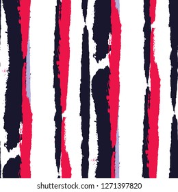 Seamless Background with Stripes Painted Lines. Texture with Vertical Brush Strokes. Scribbled Grunge Motif for Sportswear, Paper, Cloth. Trendy Vector Background