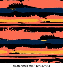 Seamless Background with Stripes Painted Lines. Texture with Horizontal Dry Brush Strokes. Scribbled Grunge Pattern for Sportswear, Fabric, Wallpaper. Retro Vector Background with Stripes