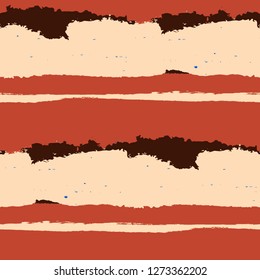 Seamless Background with Stripes Painted Lines. Texture with Horizontal Dry Brush Strokes. Scribbled Grunge Pattern for Linen, Fabric, Textile. Rustic Vector Background with Stripes