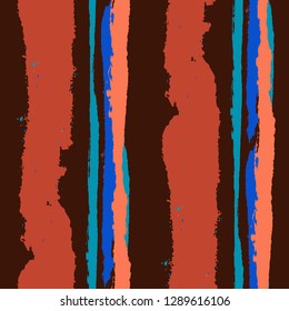 Seamless Background with Stripes Painted Lines. Texture with Vertical Dry Brush Strokes. Scribbled Grunge Motif for Sportswear, Paper, Cloth. Rustic Vector Background with Stripes