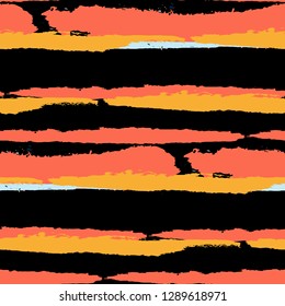 Seamless Background with Stripes Painted Lines. Texture with Horizontal Brush Strokes. Scribbled Grunge Motif for Sportswear, Paper, Cloth. Trendy Vector Background with Stripes