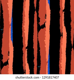 Seamless Background with Stripes Painted Lines. Texture with Vertical Dry Brush Strokes. Scribbled Grunge Motif for Linen, Fabric, Textile. Trendy Vector Background