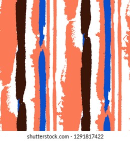 Seamless Background with Stripes Painted Lines. Texture with Vertical Dry Brush Strokes. Scribbled Grunge Rapport for Sportswear, Fabric, Cloth. Rustic Vector Background with Stripes