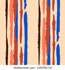 Seamless Background with Stripes Painted Lines. Texture with Vertical Brush Strokes. Scribbled Grunge Pattern for Linen, Fabric, Wallpaper. Retro Vector Background with Stripes