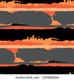 Seamless Background with Stripes Painted Lines. Texture with Horizontal Dry Brush Strokes. Scribbled Grunge Motif for Sportswear, Fabric, Wallpaper. Trendy Vector Background