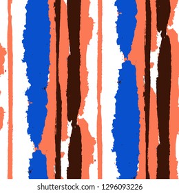 Seamless Background with Stripes Painted Lines. Texture with Vertical Brush Strokes. Scribbled Grunge Pattern for Cloth, Fabric, Textile. Trendy Vector Background