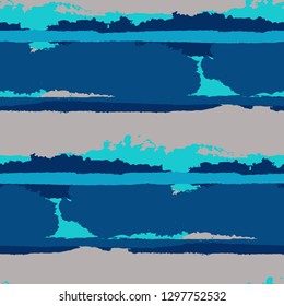 Seamless Background with Stripes Painted Lines. Texture with Horizontal Dry Brush Strokes. Scribbled Grunge Pattern for Cloth, Fabric, Textile. Rustic Vector Background with Stripes