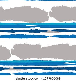 Seamless Background with Stripes Painted Lines. Texture with Horizontal Dry Brush Strokes. Scribbled Grunge Pattern for Sportswear, Fabric, Cloth. Trendy Vector Background with Stripes