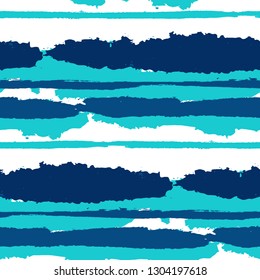 Seamless Background with Stripes Painted Lines. Texture with Horizontal Dry Brush Strokes. Scribbled Grunge Motif for Cloth, Swimwear, Textile. Trendy Vector Background with Stripes