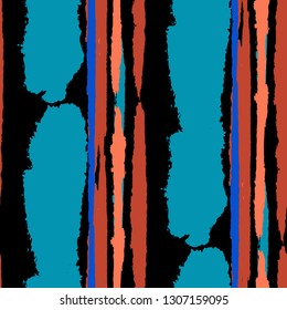 Seamless Background with Stripes Painted Lines. Texture with Vertical Dry Brush Strokes. Scribbled Grunge Pattern for Cloth, Swimwear, Textile. Retro Vector Background with Stripes