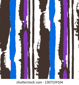 Seamless Background with Stripes Painted Lines. Texture with Vertical Dry Brush Strokes. Scribbled Grunge Motif for Sportswear, Fabric, Wallpaper. Retro Vector Background with Stripes