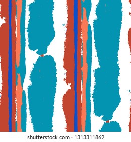 Seamless Background with Stripes Painted Lines. Texture with Vertical Brush Strokes. Scribbled Grunge Pattern for Sportswear, Paper, Cloth. Trendy Vector Background