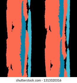 Seamless Background with Stripes Painted Lines. Texture with Vertical Dry Brush Strokes. Scribbled Grunge Motif for Cloth, Fabric, Textile. Trendy Vector Background with Stripes