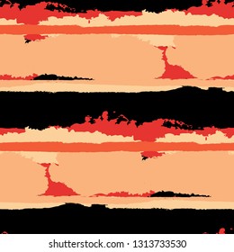Seamless Background with Stripes Painted Lines. Texture with Horizontal Dry Brush Strokes. Scribbled Grunge Motif for Sportswear, Paper, Cloth. Trendy Vector Background with Stripes