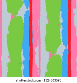 Seamless Background with Stripes Painted Lines. Texture with Vertical Brush Strokes. Scribbled Grunge Pattern for Sportswear, Paper, Cloth. Trendy Vector Background