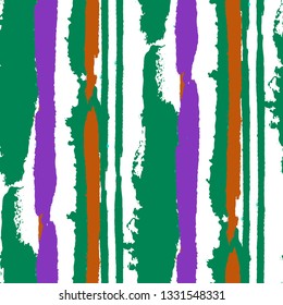 Seamless Background with Stripes Painted Lines. Texture with Vertical Dry Brush Strokes. Scribbled Grunge Pattern for Cloth, Swimwear, Textile. Trendy Vector Background
