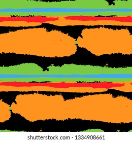 Seamless Background with Stripes Painted Lines. Texture with Horizontal Brush Strokes. Scribbled Grunge Rapport for Cloth, Fabric, Textile. Trendy Vector Background with Stripes