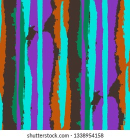 Seamless Background with Stripes Painted Lines. Texture with Vertical Dry Brush Strokes. Scribbled Grunge Rapport for Cloth, Swimwear, Textile. Retro Vector Background with Stripes