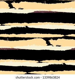 Seamless Background with Stripes Painted Lines. Texture with Horizontal Dry Brush Strokes. Scribbled Grunge Rapport for Linen, Fabric, Textile. Retro Vector Background with Stripes