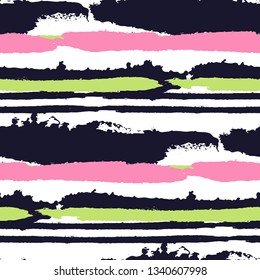 Seamless Background with Stripes Painted Lines. Texture with Horizontal Brush Strokes. Scribbled Grunge Pattern for Sportswear, Paper, Cloth. Retro Vector Background