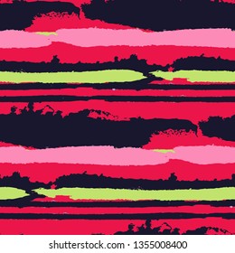 Seamless Background with Stripes Painted Lines. Texture with Horizontal Brush Strokes. Scribbled Grunge Pattern for Linen, Fabric, Textile. Retro Vector Background