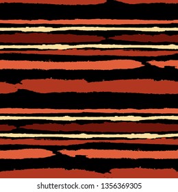Seamless Background with Stripes Painted Lines. Texture with Horizontal Dry Brush Strokes. Scribbled Grunge Rapport for Cloth, Fabric, Textile. Retro Vector Background