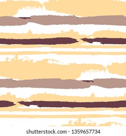 Seamless Background with Stripes Painted Lines. Texture with Horizontal Dry Brush Strokes. Scribbled Grunge Motif for Cloth, Fabric, Textile. Rustic Vector Background