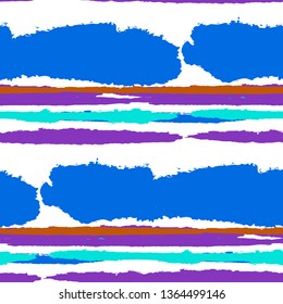 Seamless Background with Stripes Painted Lines. Texture with Horizontal Dry Brush Strokes. Scribbled Grunge Rapport for Cloth, Swimwear, Textile. Rustic Vector Background