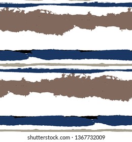 Seamless Background with Stripes Painted Lines. Texture with Horizontal Dry Brush Strokes. Scribbled Grunge Motif for Linen, Fabric, Wallpaper. Rustic Vector Background with Stripes