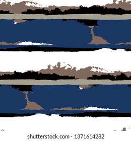 Seamless Background with Stripes Painted Lines. Texture with Horizontal Dry Brush Strokes. Scribbled Grunge Motif for Cloth, Fabric, Textile. Retro Vector Background with Stripes