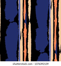 Seamless Background with Stripes Painted Lines. Texture with Vertical Brush Strokes. Scribbled Grunge Motif for Sportswear, Fabric, Cloth. Trendy Vector Background with Stripes