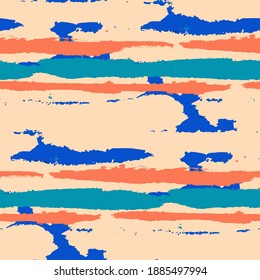 Seamless Background with Stripes Painted Lines. Texture with Horizontal Brush Strokes. Scribbled Grunge Motif for Sportswear, Paper, Cloth. Retro Vector Background with Stripes