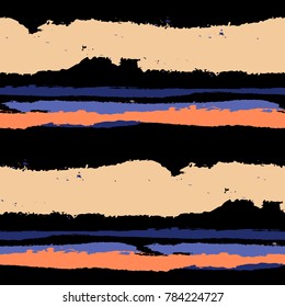 Seamless Background with Stripes Painted Lines. Texture with Horizontal Brush Strokes. Scribbled Grunge Pattern for Sportswear, Paper, Cloth. Trendy Vector Background