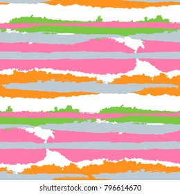 Seamless Background with Stripes Painted Lines. Texture with Horizontal Brush Strokes. Scribbled Grunge Motif for Linen, Fabric, Wallpaper. Trendy Vector Background with Stripes