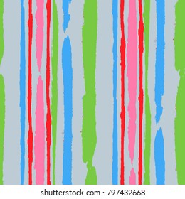 Seamless Background with Stripes Painted Lines. Texture with Vertical Dry Brush Strokes. Scribbled Grunge Rapport for Cloth, Fabric, Textile. Trendy Vector Background