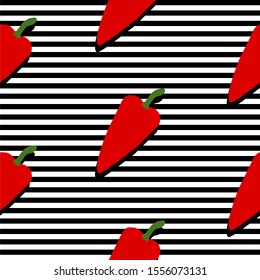 Seamless background with stripes and red peppers with dark shadow. Vector illustration design for template.