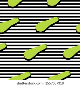 Seamless background with stripes and sliced zucchini with dark shadow. Vector illustration design for template.