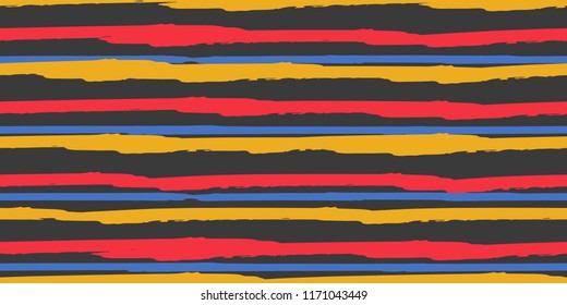 Seamless Background of Stripes. Watercolor Striped Fashion Print Design. Hand Drawn Lines in Watercolor Style. Grunge Stripes with Painted Brush Strokes.  Cloth, Textile Design, Linen, Fabric.